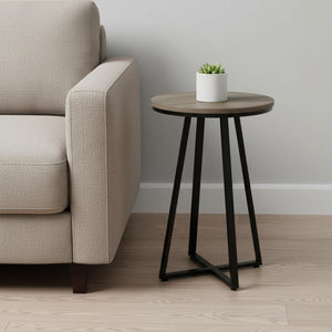 HomeRoots 22" Modern Round End Table in Black and Deep Taupe - Versatile Accent Table for Any Space 489669