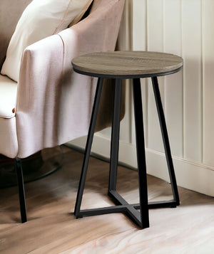 Homeroots 22" Black And Deep Taupe Round End Table   489669