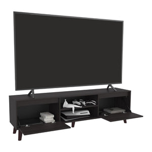 English Elm Elaine Low Profile Media Console with Open Shelving and Wengue Finish for Living Rooms B097P407599