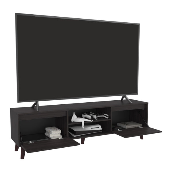 English Elm Elaine Low Profile Media Console with Open Shelving and Wengue Finish for Living Rooms B097P407599