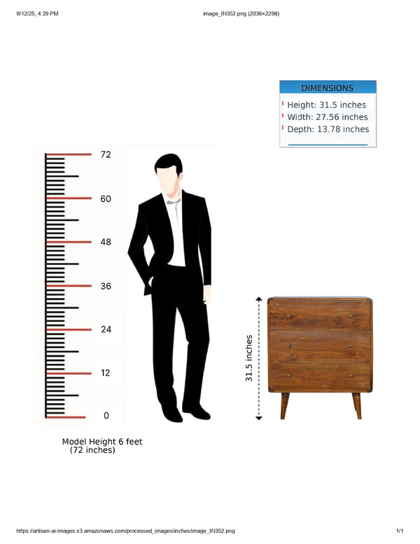 English Elm Curved Chestnut Chest – Solid Wood Curved Design, Timeless Elegance, Versatile Storage Accent for Living Room (33.46x17.72x28.35) B182P166491