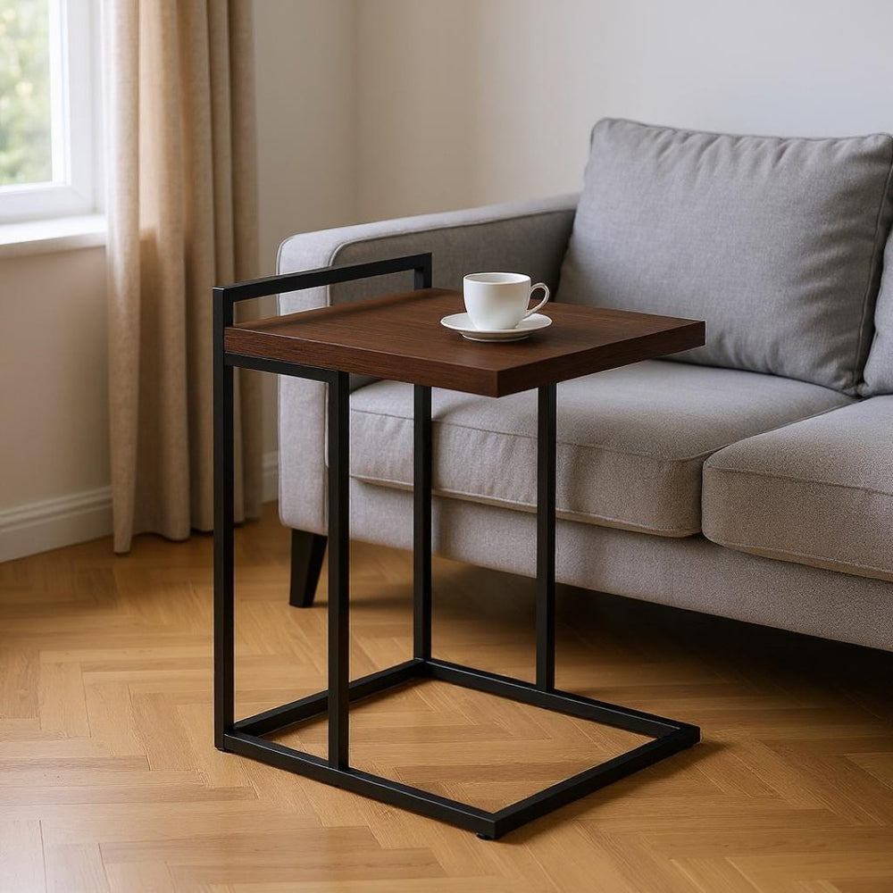 HomeRoots 27" Espresso and Black C-Table End Table - Stylish, Compact Design for Small Spaces & Versatile Use 489684