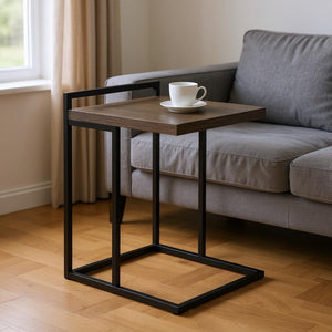 HomeRoots 27" Gray and Black Wood and Metal End Table - Stylish C-Table Design for Modern Living Spaces 489685