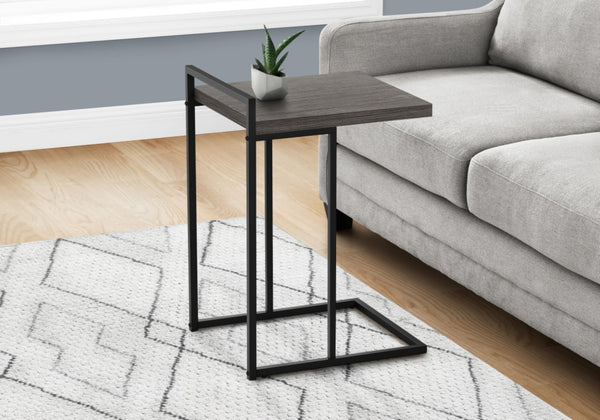 HomeRoots 27" Gray and Black Wood and Metal End Table - Stylish C-Table Design for Modern Living Spaces 489685