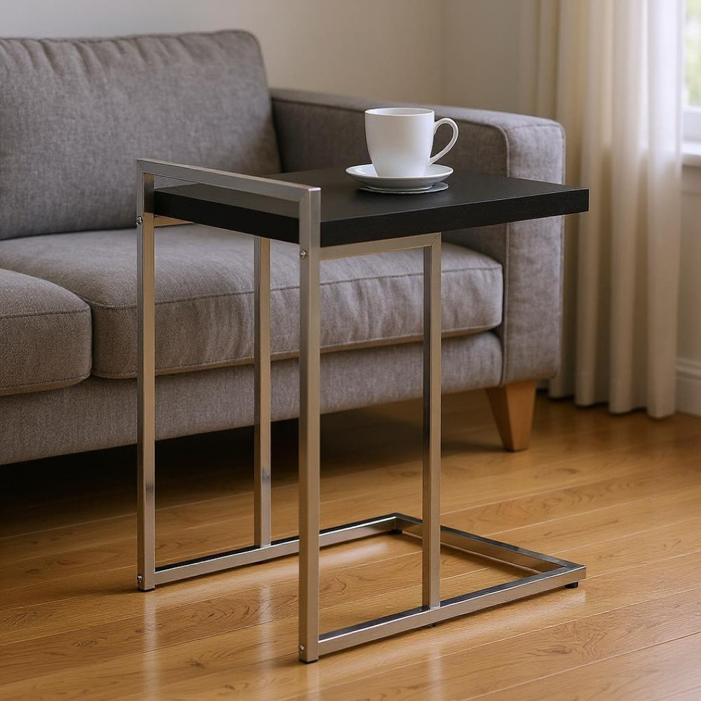 HomeRoots 27" Modern Black and Silver Wood and Metal End Table - Stylish, Versatile, No Assembly Needed! 489694