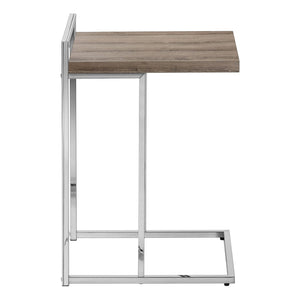 HomeRoots 27" Stylish Taupe and Silver Wood Metal End Table - Modern C-Style Design, No Assembly Needed! 489695