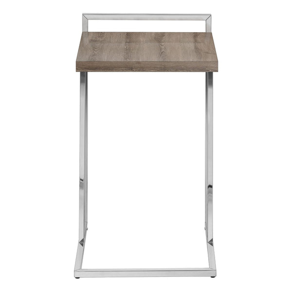 HomeRoots 27" Stylish Taupe and Silver Wood Metal End Table - Modern C-Style Design, No Assembly Needed! 489695