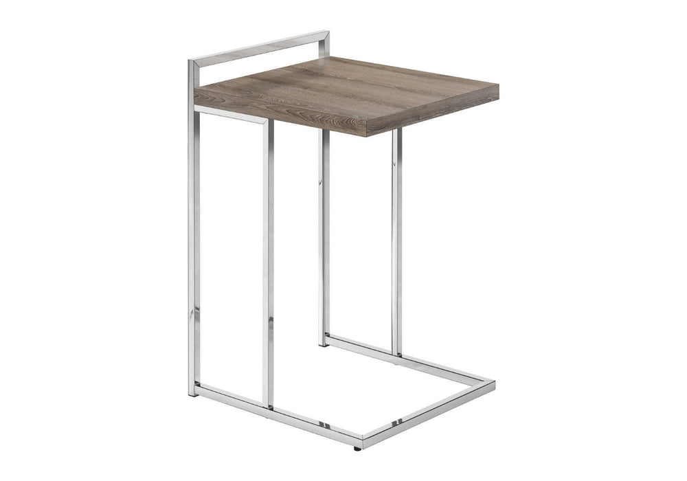 HomeRoots 27" Stylish Taupe and Silver Wood Metal End Table - Modern C-Style Design, No Assembly Needed! 489695