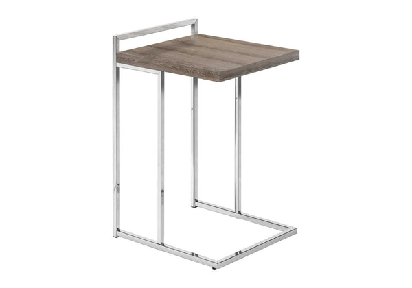 HomeRoots 27" Stylish Taupe and Silver Wood Metal End Table - Modern C-Style Design, No Assembly Needed! 489695