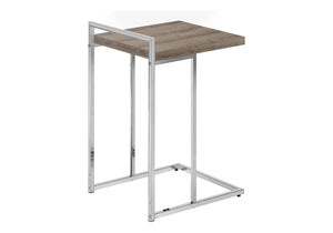 HomeRoots 27" Stylish Taupe and Silver Wood Metal End Table - Modern C-Style Design, No Assembly Needed! 489695