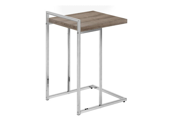 HomeRoots 27" Stylish Taupe and Silver Wood Metal End Table - Modern C-Style Design, No Assembly Needed! 489695
