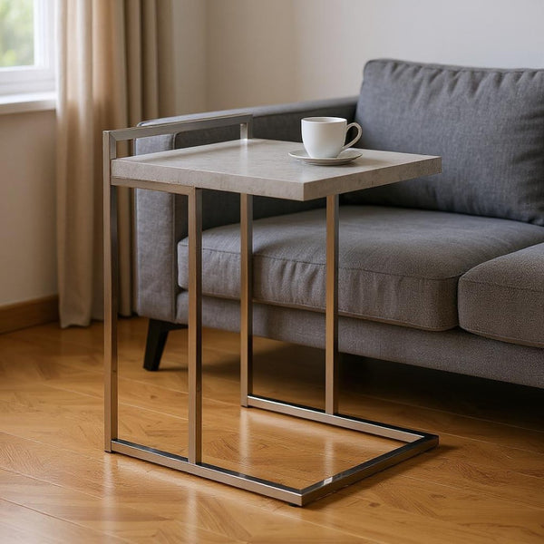 HomeRoots 27" Gray and Silver Wood and Metal End Table – Stylish, Compact Design for Modern Living Spaces 489698