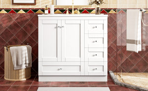 English Elm 36 36" Modern Shaker Bathroom Vanity with Ceramic Sink, Soft-Close Drawers & Doors, Durable Handles White N729P288872K