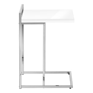 HomeRoots 27" Stylish White and Silver End Table – Compact C-Frame Design for Living Rooms and Bedrooms 489702