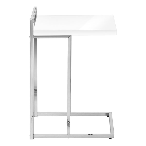 HomeRoots 27" Stylish White and Silver End Table – Compact C-Frame Design for Living Rooms and Bedrooms 489702