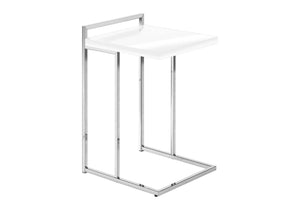 HomeRoots 27" Stylish White and Silver End Table – Compact C-Frame Design for Living Rooms and Bedrooms 489702