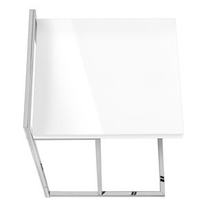 HomeRoots 27" Stylish White and Silver End Table – Compact C-Frame Design for Living Rooms and Bedrooms 489702