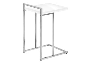 HomeRoots 27" Stylish White and Silver End Table – Compact C-Frame Design for Living Rooms and Bedrooms 489702