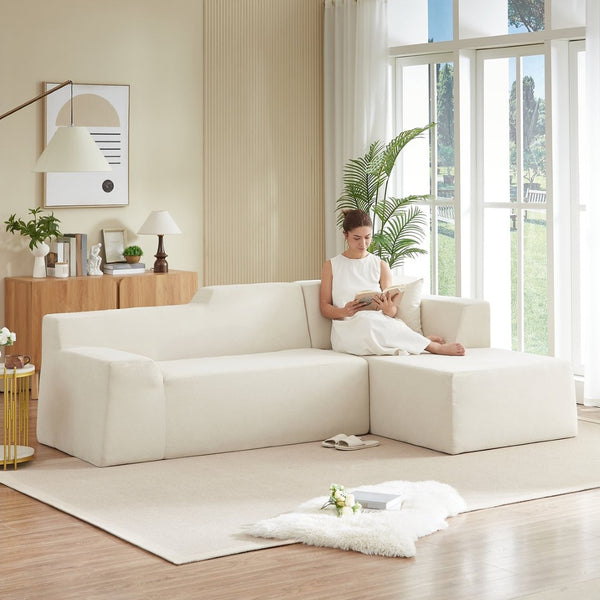 English Elm Modern Corduroy L-shaped Sectional Sofa with High Back for Minimalist Living Rooms W3396P415596