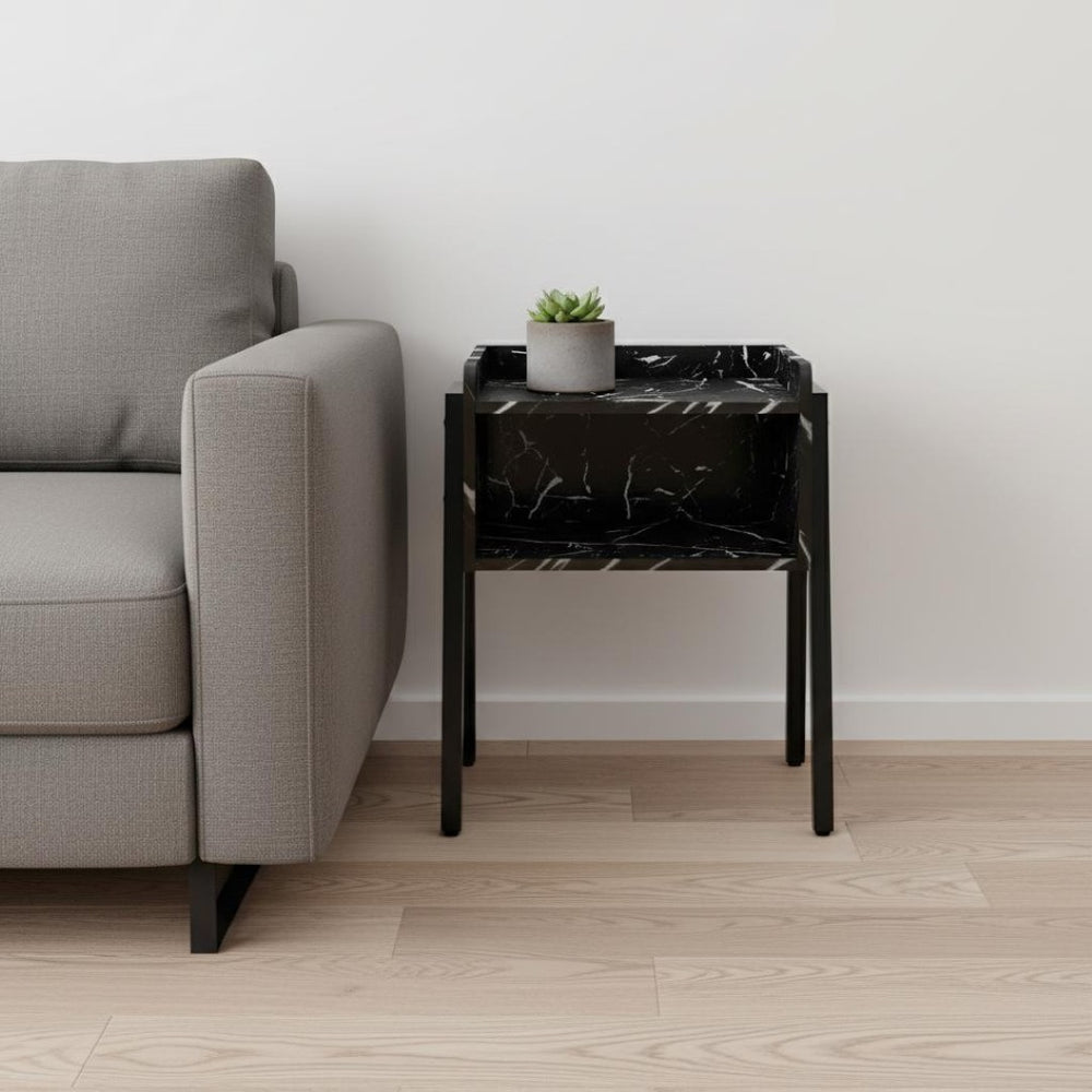 HomeRoots 23" Modern Black End Table with Shelf - Sleek Design for Living Rooms, Bedrooms & Versatile Use 489708