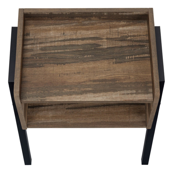 HomeRoots 23" Modern Industrial Black and Brown End Table with 2-Tier Shelf for Stylish Storage and Decor 489710