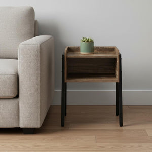 HomeRoots 23" Modern Industrial Black and Brown End Table with 2-Tier Shelf for Stylish Storage and Decor 489710
