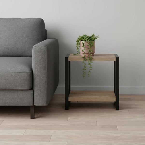 HomeRoots 22" Stylish Black and Deep Taupe End Table with Shelf - Multi-Purpose Accent Table for Small Spaces 489718