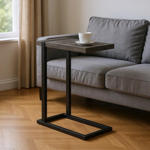 HomeRoots 25" Rustic Industrial Black Distressed Wood & Metal End Table - Stylish C-Table for Small Spaces 489721