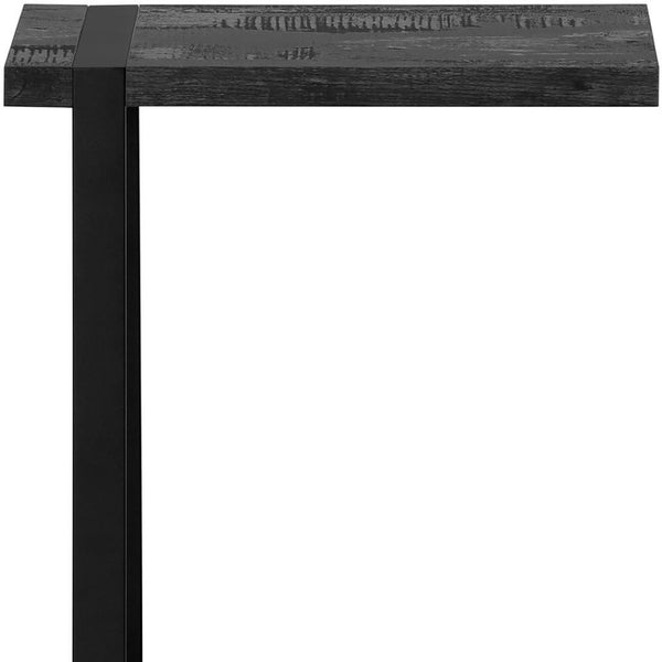 HomeRoots 25" Rustic Industrial Black Distressed Wood & Metal End Table - Stylish C-Table for Small Spaces 489721