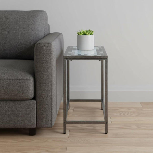 HomeRoots 22" Modern Industrial Gray and White Tile End Table - Compact, Stylish Accent for Small Spaces 489724