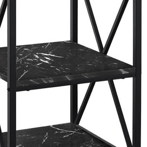 HomeRoots 26" Black Square End Table with Stylish Marble-Look Surface & Two Functional Shelves for Storage 489726