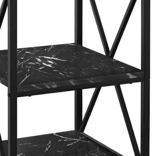 HomeRoots 26" Black Square End Table with Stylish Marble-Look Surface & Two Functional Shelves for Storage 489726