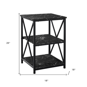 Homeroots 26" Black Square End Table With Two Shelves   489726