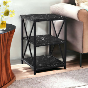 Homeroots 26" Black Square End Table With Two Shelves   489726