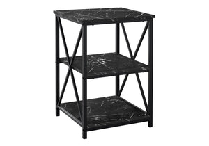 HomeRoots 26" Black Square End Table with Stylish Marble-Look Surface & Two Functional Shelves for Storage 489726