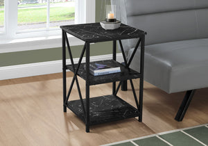 HomeRoots 26" Black Square End Table with Stylish Marble-Look Surface & Two Functional Shelves for Storage 489726