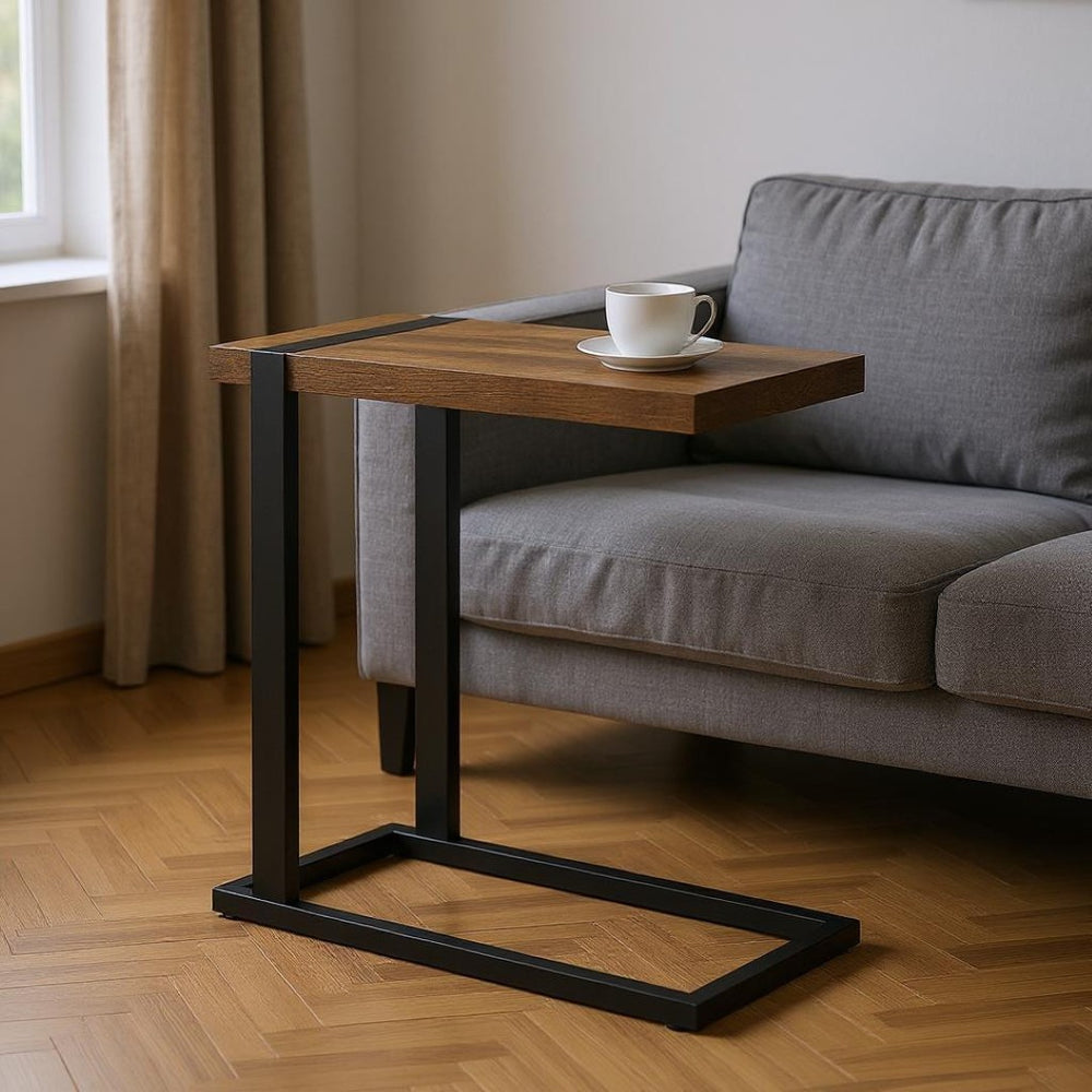 HomeRoots 25" Rustic Industrial C-Table – Distressed Wood & Metal End Table for Small Spaces & Vintage Decor 489727