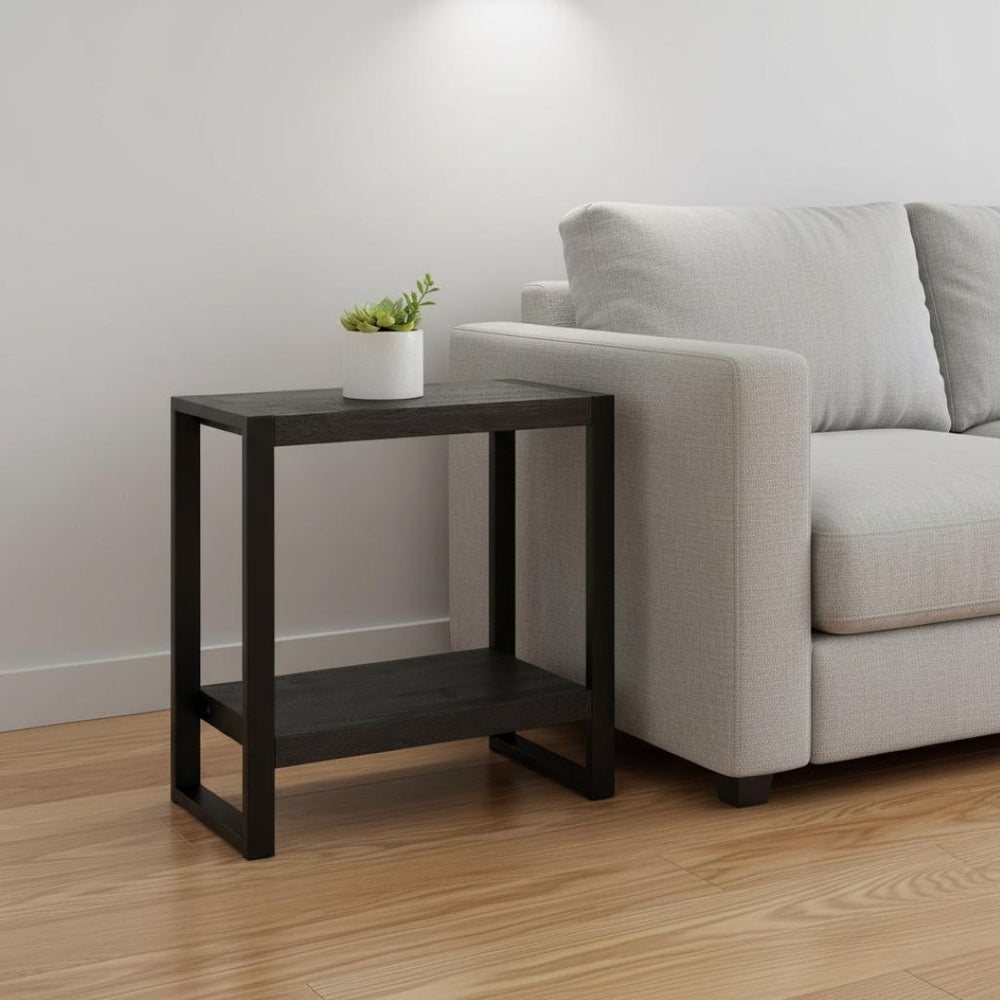 HomeRoots 24" Black End Table with Stylish Shelf - Modern Minimalist Design for Versatile Home Décor Use 489730