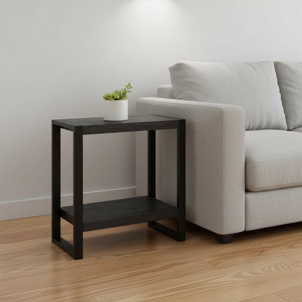 HomeRoots 24" Black End Table with Stylish Shelf - Modern Minimalist Design for Versatile Home Décor Use 489730