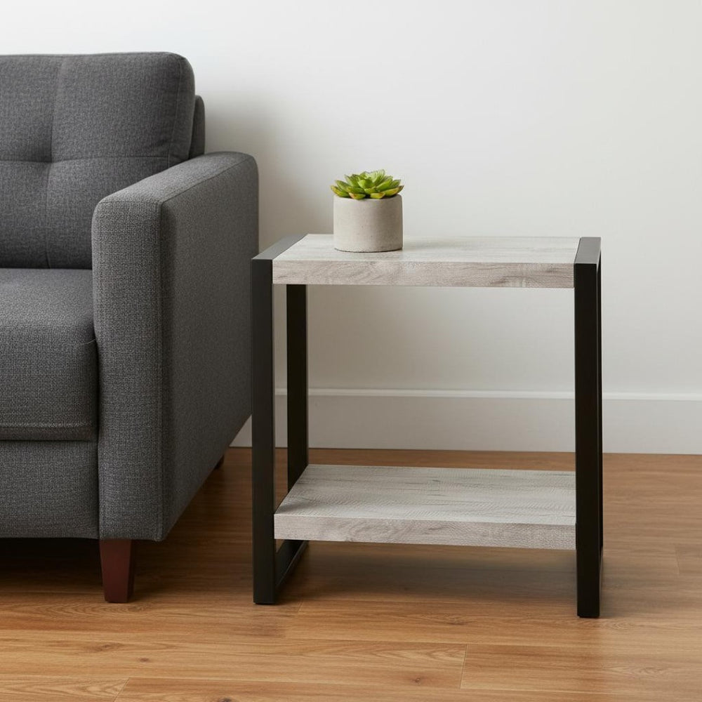 HomeRoots 24" Modern Black and Gray Two-Tier End Table with Shelf - Stylish, Durable, and Versatile Accent Piece 489731