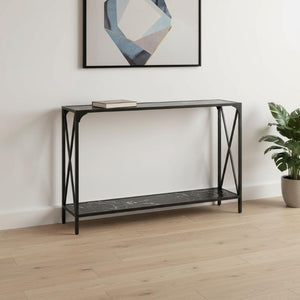 48 Inch Faux Marble Top Console Table Black Metal Frame Wood Storage Shelf