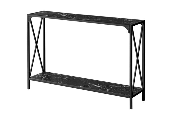 48 Inch Faux Marble Top Console Table Black Metal Frame Wood Storage Shelf