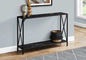 48 Inch Faux Marble Top Console Table Black Metal Frame Wood Storage Shelf