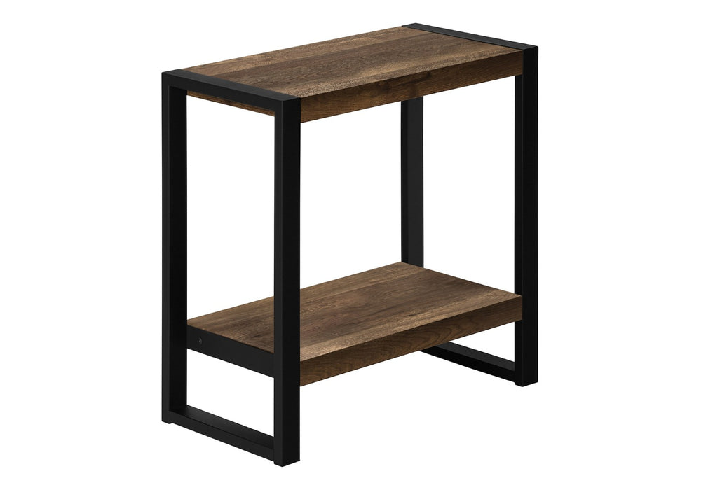 HomeRoots 24" Modern Black Metal and Brown Wood End Table with 2-Tier Shelf - Versatile Accent Table Design 489733
