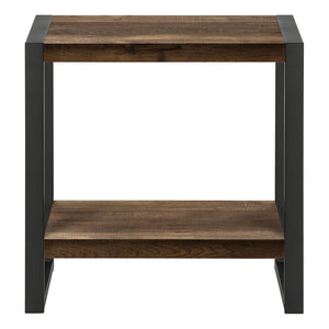 HomeRoots 24" Modern Black Metal and Brown Wood End Table with 2-Tier Shelf - Versatile Accent Table Design 489733