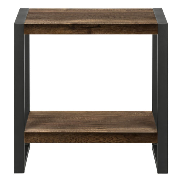HomeRoots 24" Modern Black Metal and Brown Wood End Table with 2-Tier Shelf - Versatile Accent Table Design 489733