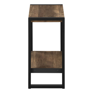 HomeRoots 24" Modern Black Metal and Brown Wood End Table with 2-Tier Shelf - Versatile Accent Table Design 489733