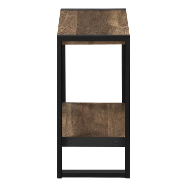 HomeRoots 24" Modern Black Metal and Brown Wood End Table with 2-Tier Shelf - Versatile Accent Table Design 489733
