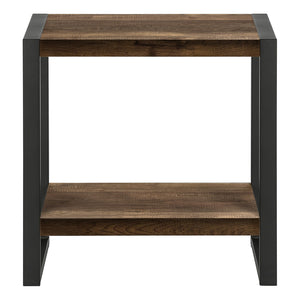 HomeRoots 24" Modern Black Metal and Brown Wood End Table with 2-Tier Shelf - Versatile Accent Table Design 489733