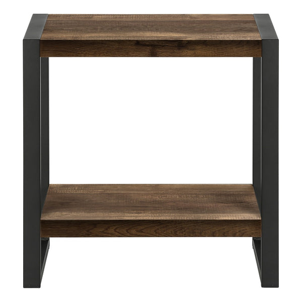 HomeRoots 24" Modern Black Metal and Brown Wood End Table with 2-Tier Shelf - Versatile Accent Table Design 489733